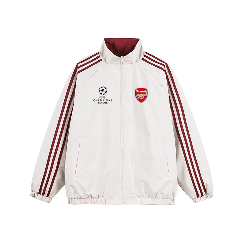 Champions League Arsenal Double-Sided Jacket for Men and Women, Spring and Autumn American Retro Sports Stand-Up Collar Zipper Three-Stripe Jacket Custom-Made