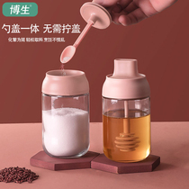 Bosheng seasoning jar kitchen household salt monosodium glutamate seasoning box sealed seasoning bottle jar spoon cover one glass seasoning bottle