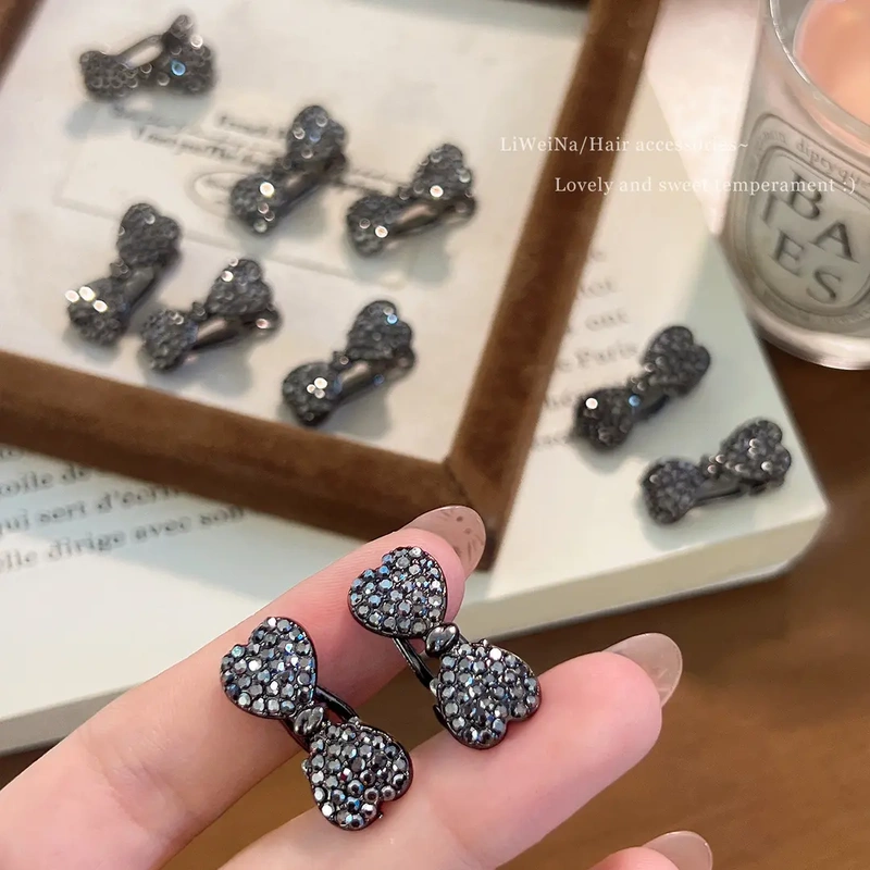 High-End Full-Diamond Bow Hair Clip for Women, Side Bangs Clip, Elegant Hairpin, Mini Duckbill Clip, New