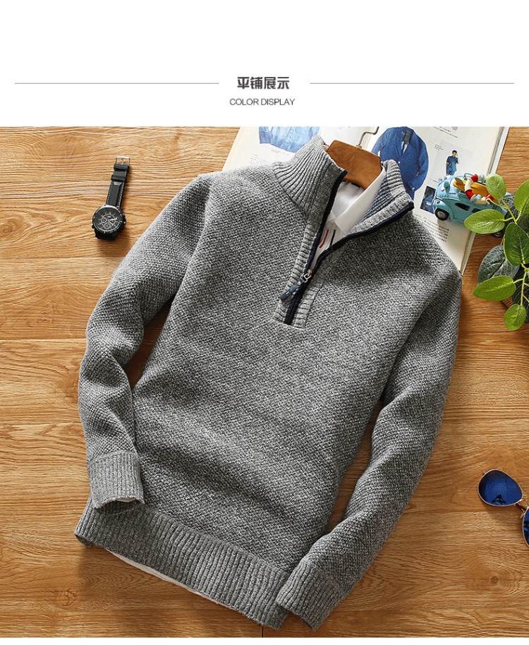Áo len nam mùa xuân và mùa thu cao cổ áo len dày cộng với áo len nhung ấm áp XL cổ áo cổ áo mùa đông - Cardigan ao len nam