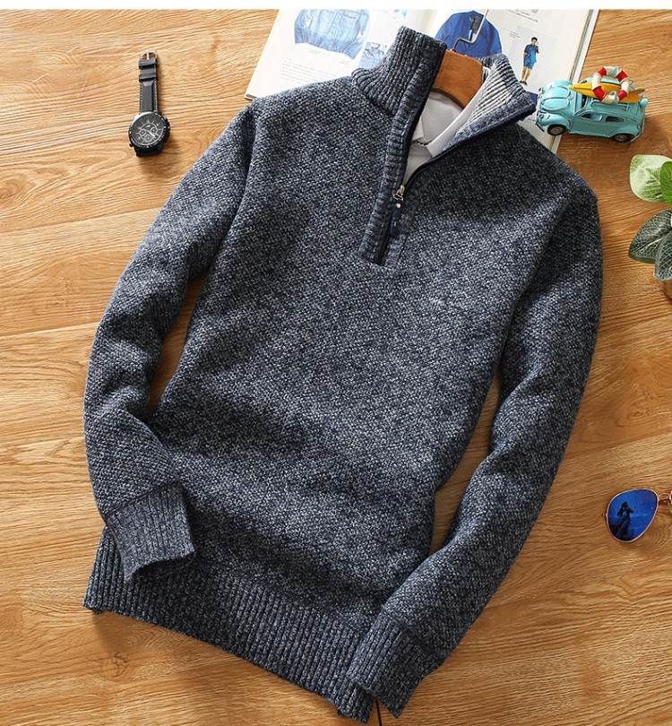 Áo len nam mùa xuân và mùa thu cao cổ áo len dày cộng với áo len nhung ấm áp XL cổ áo cổ áo mùa đông - Cardigan ao len nam