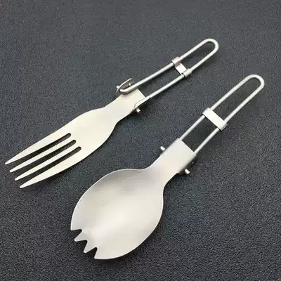 Titanium alloy folding spoon with teeth Titanium fork pure titanium spoon outdoor camping supplies travel picnic tableware