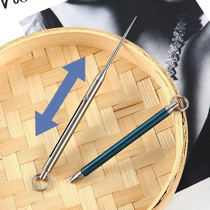 Titanium alloy integrated toothpick spring telescopic push-pull tooth needle portable defense weapon with emergency picking tooth tool