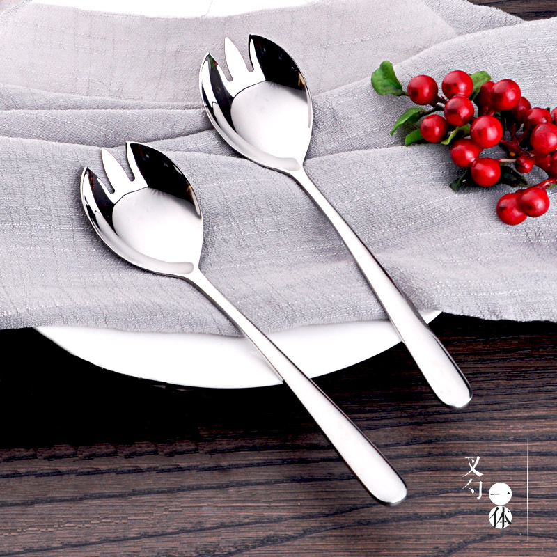For the Erjia 304 Stainless Steel Salad Fork Spoon DOUBLE DUAL-USE SPOON CUTE FRUIT FORK CREATIVE LONG HANDLE SPOON WEST CUTLERY