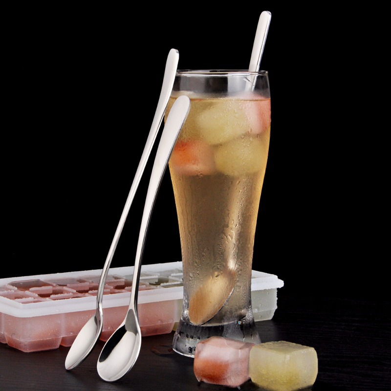 Thickened 304 stainless steel long handle spoon stirring spoon small number long ice spoon white metal tablespoon coffee spoon suit