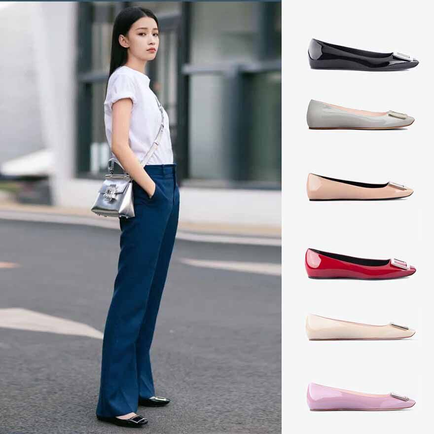 Sun Yi the same ROGER VIVIER patent leather square buckle flat ballet shoes half a size too large RVW40415280