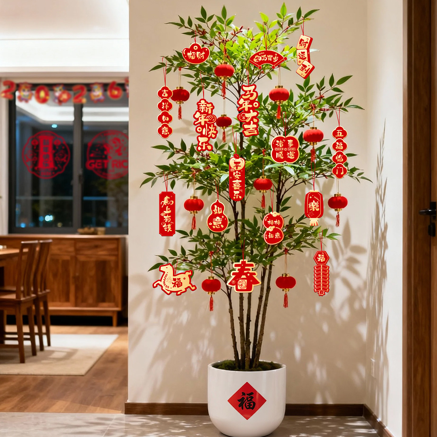 2026 Весенний фестиваль декоративных растений Бонсай Зеленые растительные украшения Год Лошади Новогоднее украшение Кулон Креативные растения в горшках Новый год Новый год