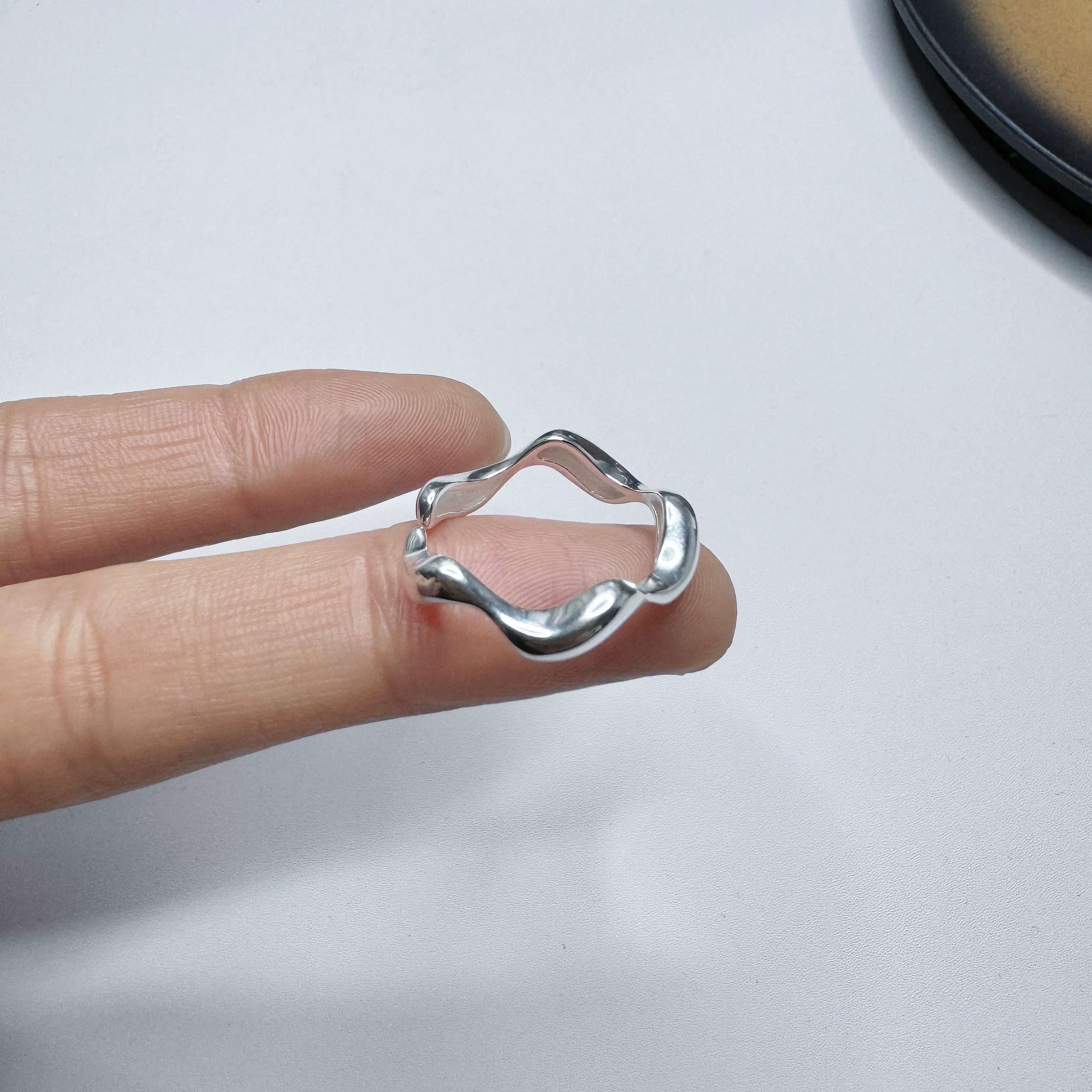 Wavy one size brand small design ring, silver 925 sample