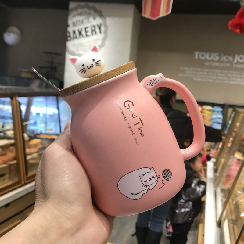 Cute super cute cat mug female ceramic milk cup lovers coffee cup home oatmeal breakfast cup
