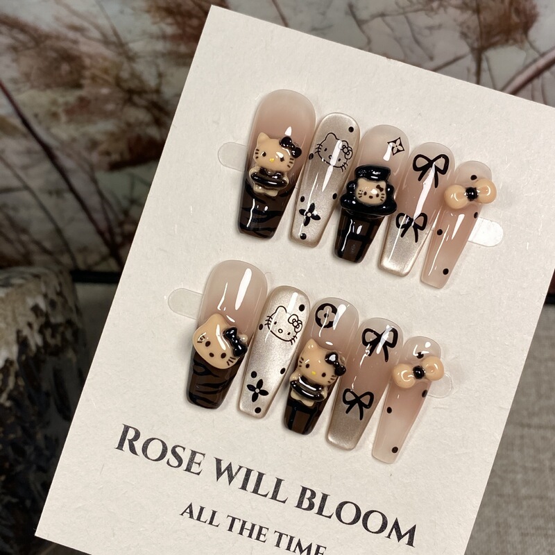 Milia Ice Transparent Cat Eye Nail Art Autumn and Winter Brown Kt Cat Long Style Girly Whitening Removable Extra Long Strip