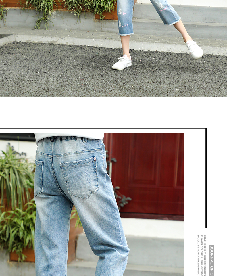 Cô gái mặc quần bên ngoài mặc một phần mỏng của cô gái hoang dã Cô gái quần jeans cắt quần mùa hè rộng lớn trẻ em học sinh - Quần jean chân váy bò bé gái 