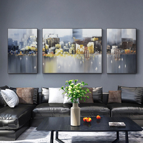 Modern simple living room triptych combination atmospheric sofa background wall decorative painting Pure hand-painted impression of the city oil painting