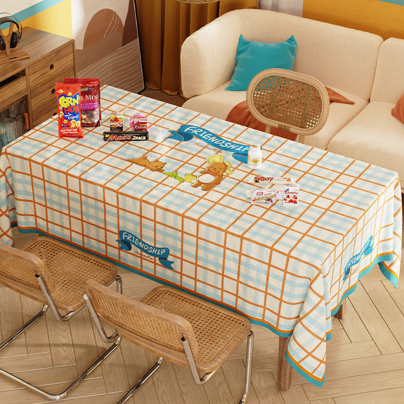 Small Bear Plate Table Cloth rectangular Nordic Dining tablecloth in wind waterproof light luxury oil resistant high sense