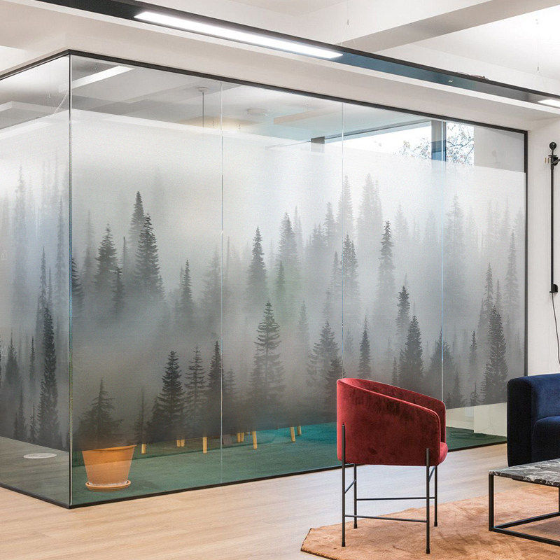 Scenic Art Meme Fog Forest Office Static Frosted Glass Cling glass door partition Decorative Sticker Self-Adhesive