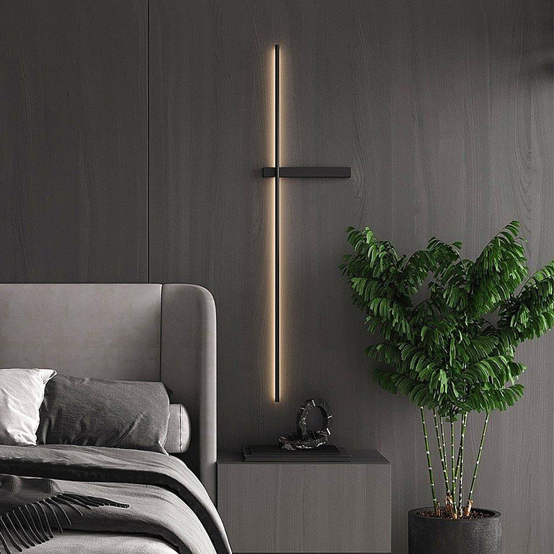 Minimalist long strip wall lamp Bedroom bed head lamp modern minimalist designer Living room TV Background Line wall Lamp-Taobao