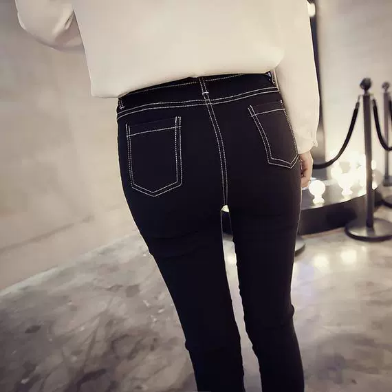 Mùa xuân và thu đông chín điểm quần jeans nữ 2018 phiên bản Hàn Quốc mới của người gầy chân cao eo đen hoang dã học sinh dài