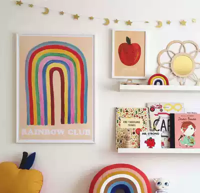 Custom ins Wind children's room cognitive pictorial rainbow sun animal fruit painting core solar galaxy decorative painting core