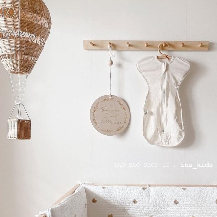 INS Nordic style creative word pure wood hook Children's room living room bedroom wall decoration hook free of punching