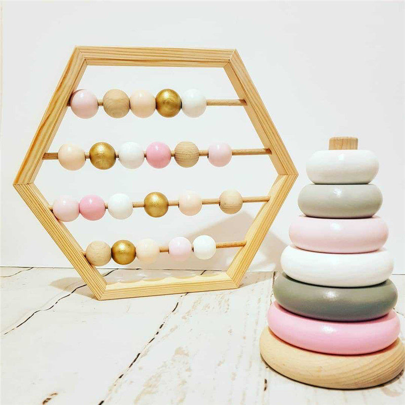 ins wind children's wooden hexagonal abacus preschool teaching aids abacus rack environmental protection toy ornament busy board accessories