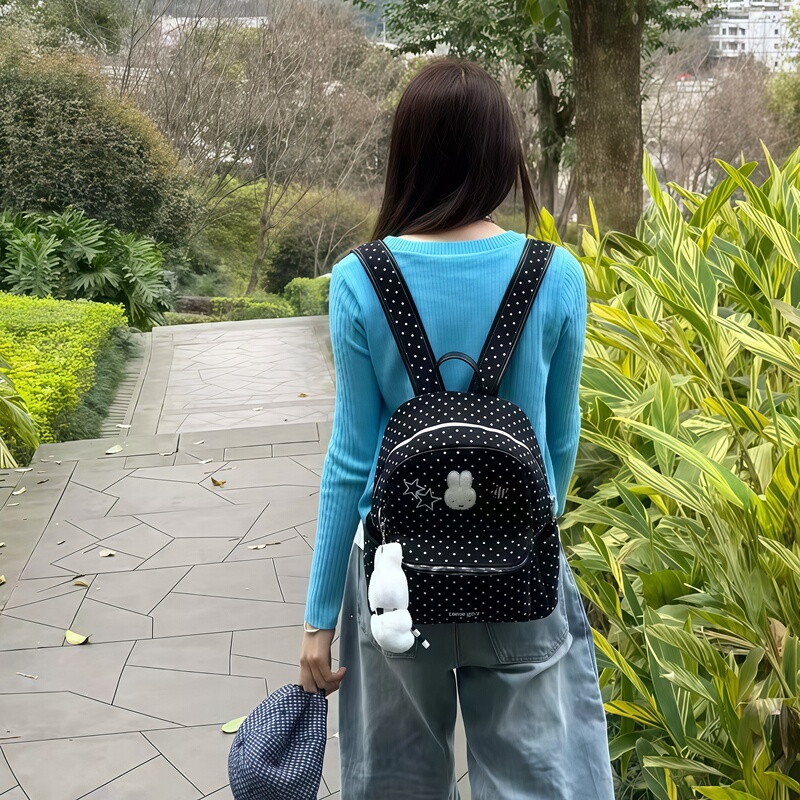 Cartoon Cute Polka Dot Miffy Rabbit Backpack for Women 2026 New Korean Style Versatile Backpack College Student School Bag