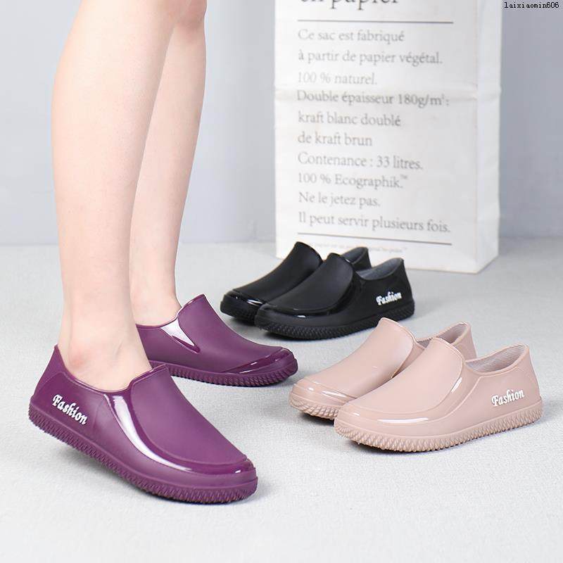 Back Force Fashion Low Bunch Rain Shoes Women Adults Casual Waterproof Rubber Shoes Short Cylinders Kitchen Non-slip Car Wash Summer Work Water
