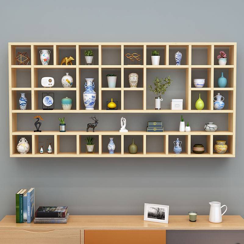 Oak Wood Wall Shelf Solid Wood Lattice Shelf Wall-mounted teapot Teapot teapot Show bar Table Ornaments Creativity rack