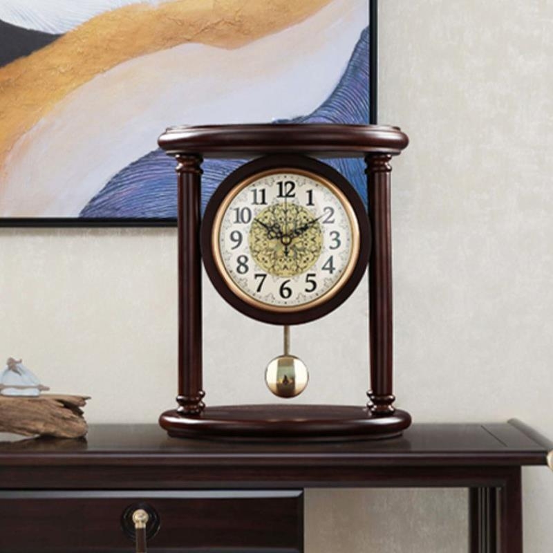 Solid wood retro Chinese style home seat clock pendulum piece old-style desktop and watch European style living room seat clock desktop big old clock
