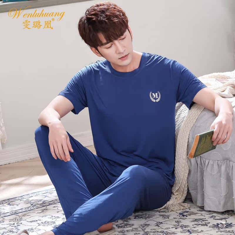 Bông lụa kích thước lớn mùa hè Mordale mens quần pajama quần ngắn tay bộ xuân hè trẻ mỏng nhà quần áo.