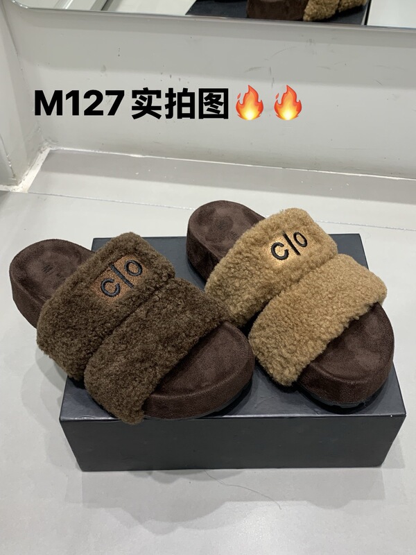 M127 Trendy Fashion Casual Versatile Letter Slip-On Outdoor Wear ins Flat Furry Slippers for Women