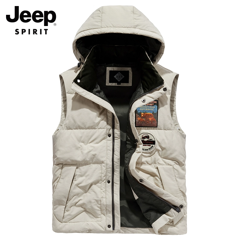 jeep nam hàng đầu nam xuống vest mùa đông có thể được mặc ra vai nam vest nam cotton ấm vịt xuống áo khoác - Lót