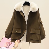 Winter Parker clothing 2021 New Korean version loose size tooling pocket plus velvet cotton coat warm short cotton coat tide