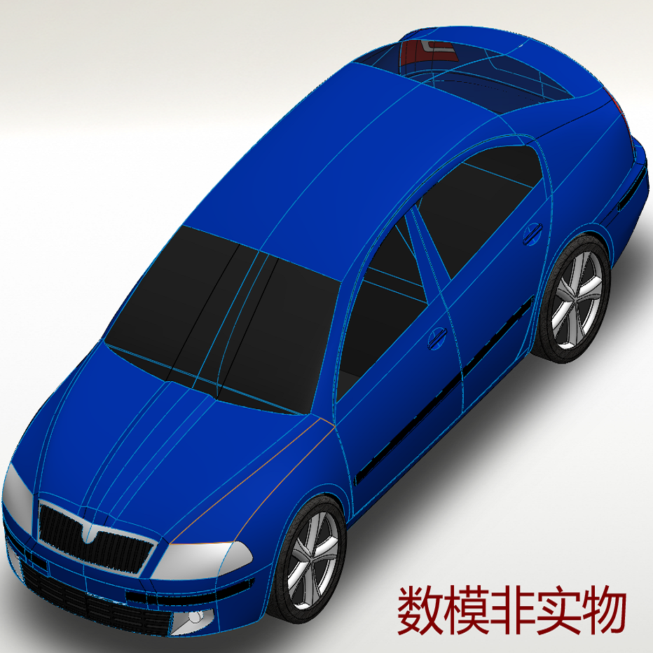 Four-door sedan car 3D three-dimensional geometric number model surface modeling Solidworks stp wheel