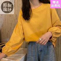 Long-sleeved bubble sleeves Joker Korean top cotton T-shirt female tide lantern autumn thin ins loose students