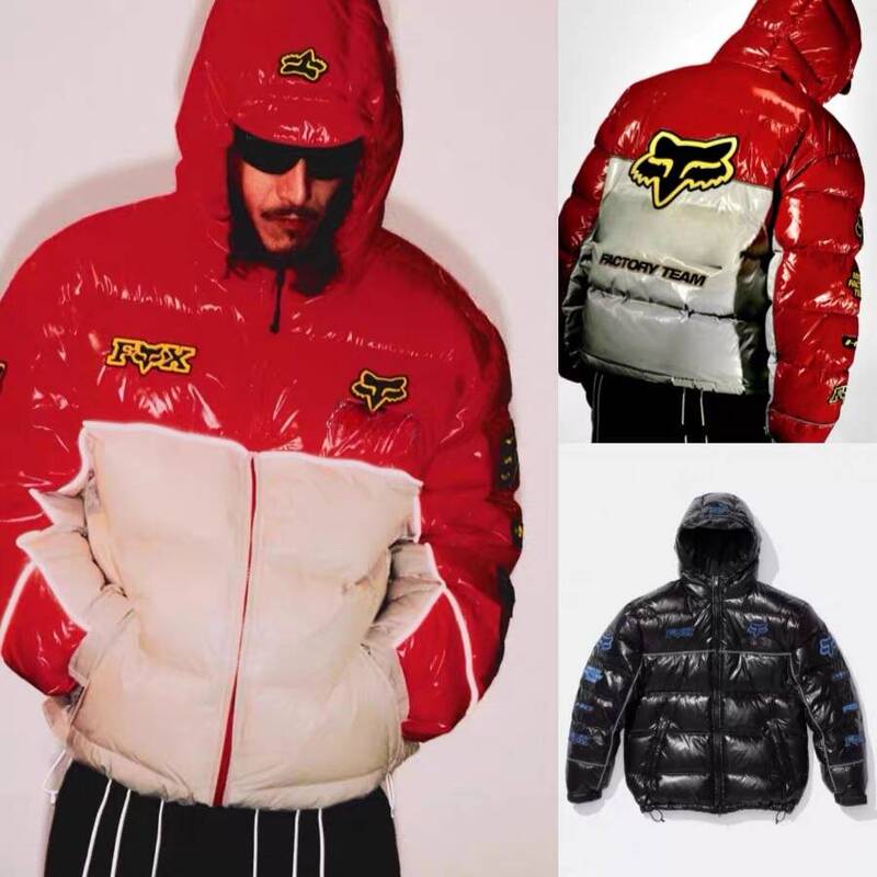 Fw25 Shiny down Puffer Jacket Fox Patch Logo Glossy Hooded down Jacket