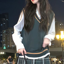 Fish balls and noodles) college style suit Leiden public school jk sweater vest knitted V-neck womens vest pullover sleeveless