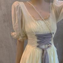 Palace Hepburn style French square collar dress 2021 new waist thin Mori princess fairy dress summer