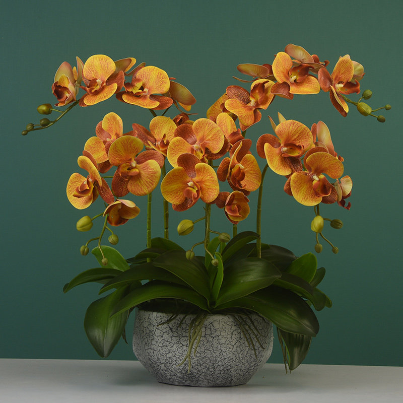 Simulation Phalaenopsis fake flower high-grade orchid green plant potted living room porch TV cabinet wedding decoration floral ornaments