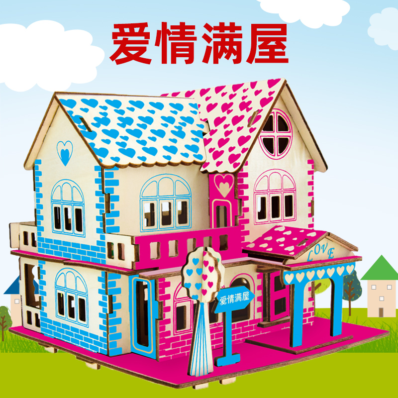 Wooden puzzle stereo 3diy model children's puzzle hand assembled toy ice and snow castle villa model puzzle