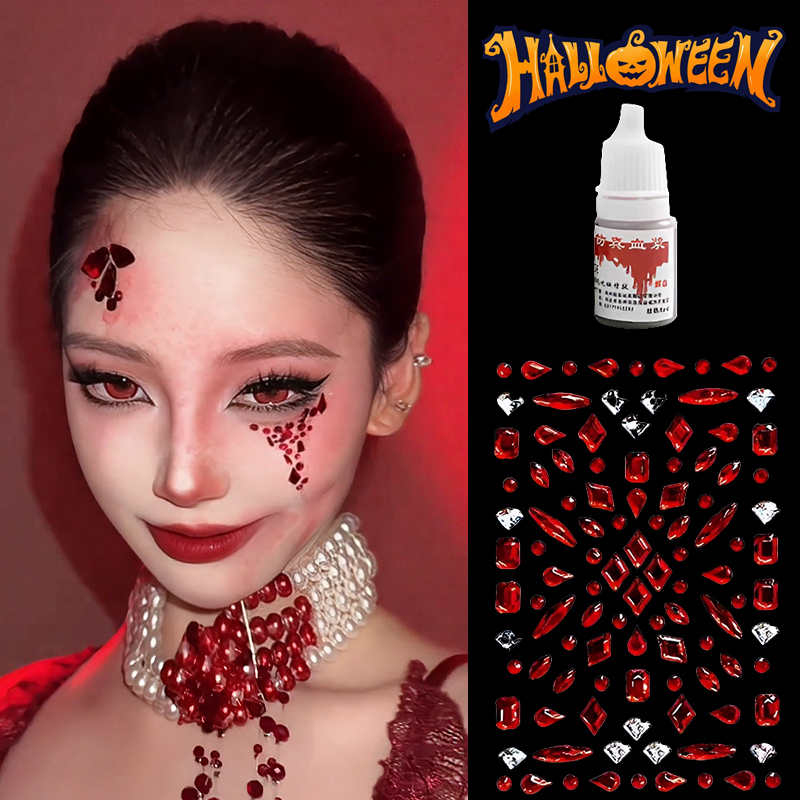 Vampire Horror Rhinestone Makeup for Women Halloween Cosplay Plasma Fake Blood Props Abrasions Fake Makeup Face Stickers Dress-Up Vampire Horror Rhinestone Makeup for Women Halloween Cosplay Plasma Fake Blood Props Abrasions Fake Makeup Face Stickers Dress-Up