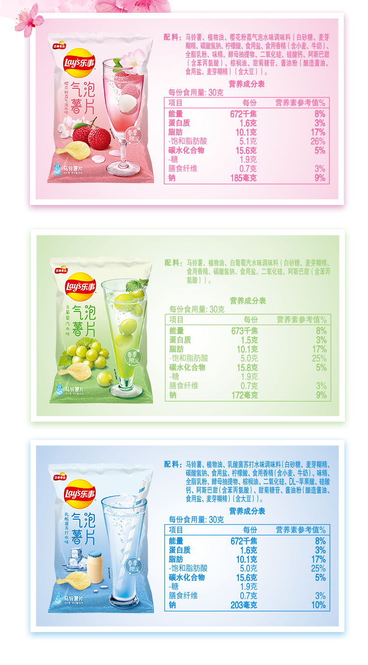 天猫超市 乐事 春季限定 气泡薯片 3种口味组合 65g*9袋 图5