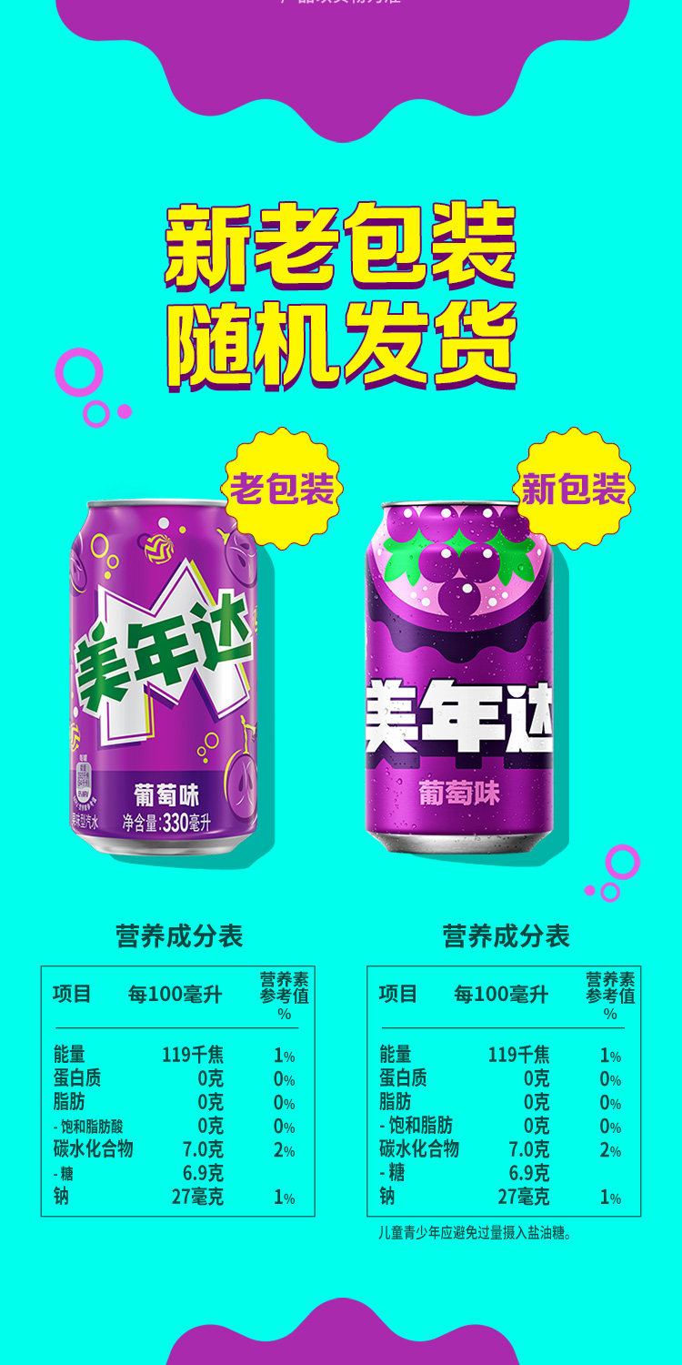 安享好物 安享C级碳酸饮料-美年达葡萄汽水 国标 