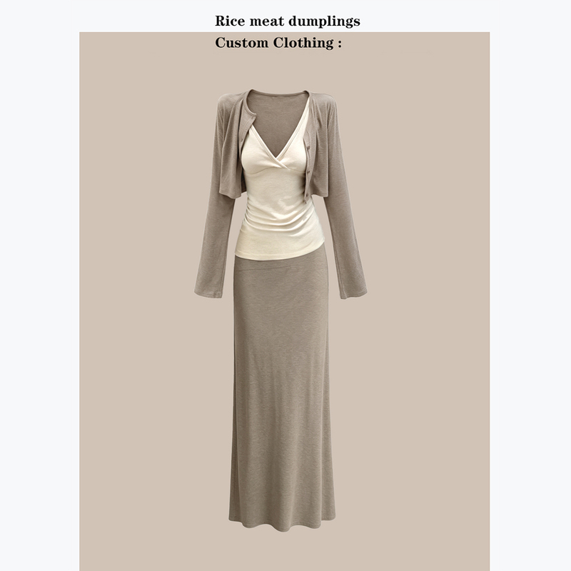 Korean Style Complete Outfit Set, Retro Versatile Gentle Look with Good Proportions, Short Cardigan, Camisole, Straight Skirt Three-Piece Set Korean Style Complete Outfit Set, Retro Versatile Gentle Look with Good Proportions, Short Cardigan, Camisole, Straight Skirt Three-Piece Set