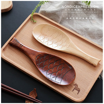Creative fish-shaped wooden rice spoon wooden rice spoon wooden rice spoon wooden rice scoop without paint rice shovel home