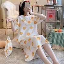 Sleeping dress Women Summer Korean version Spring and autumn students Home clothes cute and thin short sleeves Cartoon Loose Pregnant pregnant woman Sleeping Summer