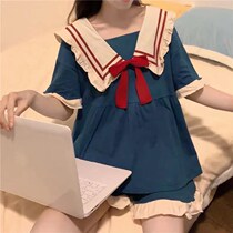 Sleepwear Woman Summer Sleeve Short Sleeve Suit New Princess Navy Wind Sweet and cute student Cartoon Ladies Home Groom