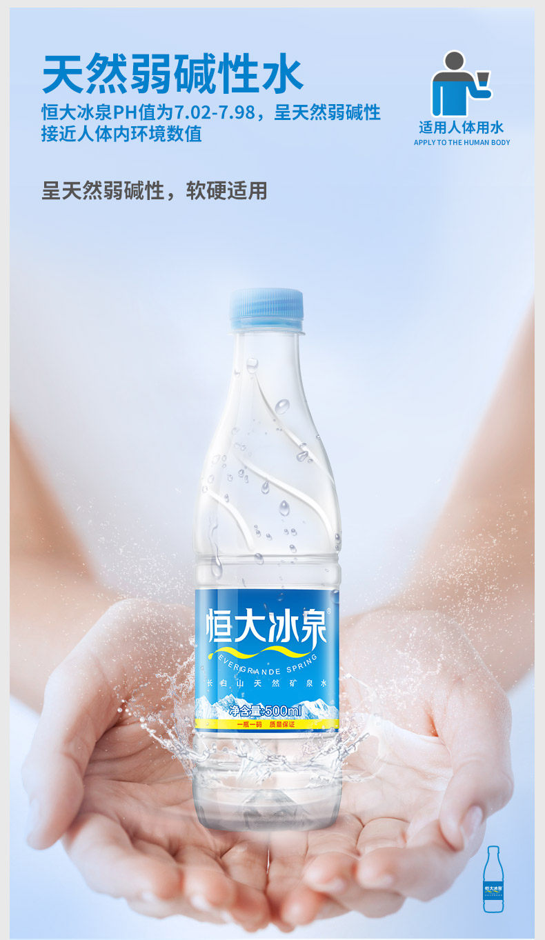 恒大冰泉 长白山天然弱碱性矿泉水 500ml*24瓶 图4