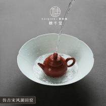 Suiqiantang ancient style Hutian Kwai mouth green enamel porcelain plate Tea plate Purple sand raising pot support Zen snack fruit plate