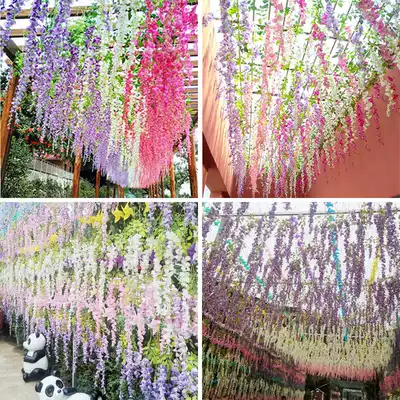 Simulation wisteria flower Fake flower violet hanging ceiling flower vine Indoor wedding roof decoration rattan Plastic vine plant