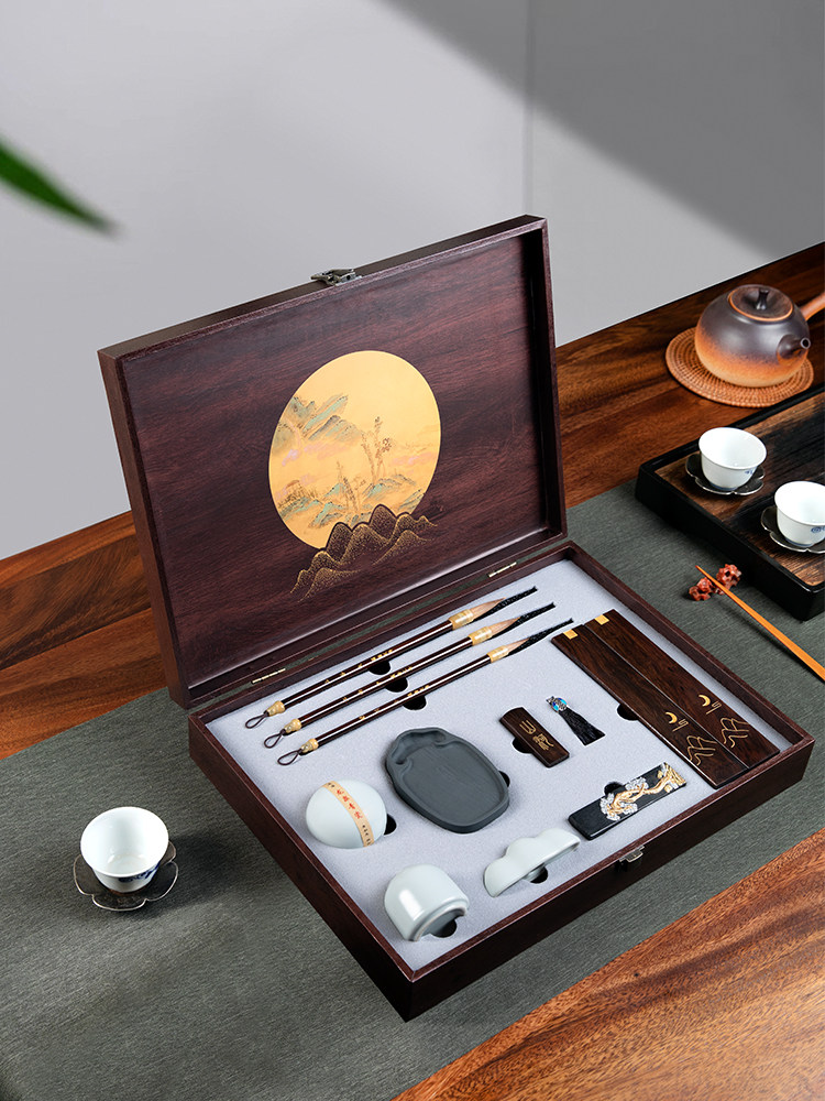 Four Treasures of the Study Set: Pen, Ink, Paper, and Inkstone - Complete Set with Professional Grade Brush, Paperweight, Inkstone, and Pen Holder for Adult Calligraphy Practice, High-End Chinese Painting Premium Gift Box for Adults, Gift for Gifting