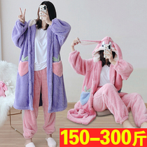 Large size pregnant womens nightgown suit winter plus velvet thickened home clothes female 300 plus fertilizer plus winter pajamas 200 catties